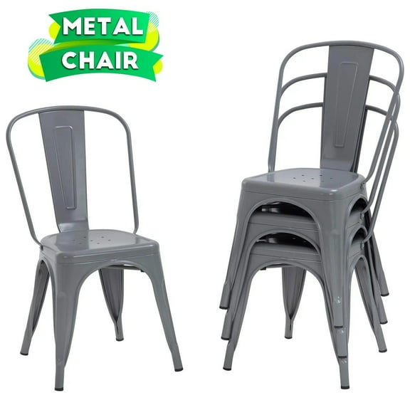 YRLLENSDAN 18" Seat Height Metal Chairs Set of 4，Dining Chairs Indoor/Outdoor Tolix Restaurant Chair Kitchen Chair 18” Seat Height Stackable Trattoria Metal Bar Chairs (Gray)
