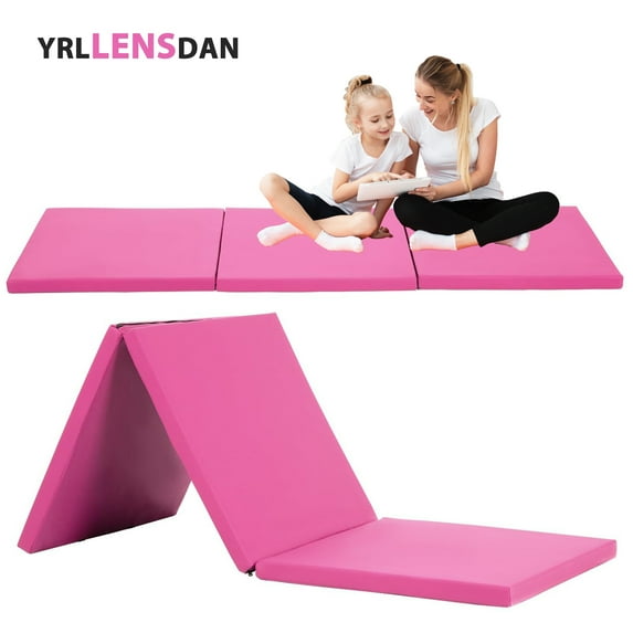 YRLLENSDAN Folding Gymnastics Mat Thick Exercise Mat for Home Workout Leather Tumbling Mat for Gymnastics for Home Schooling and Daycare Cheer Mat Foldable Gym Mat for Kids 2×6 ft,Pink