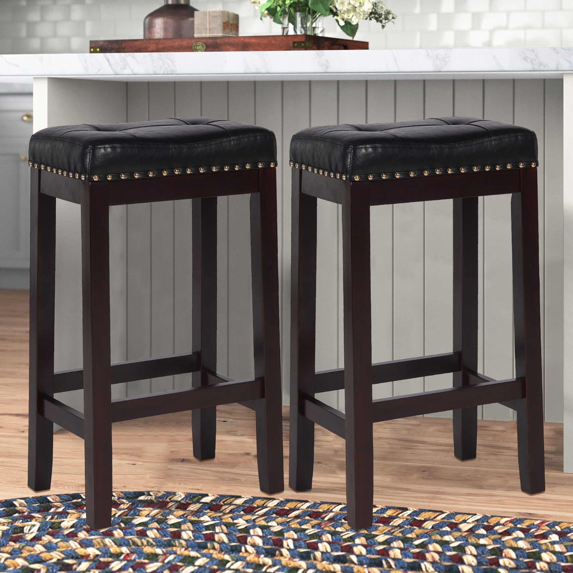 YRLLENSDAN 24 Inch Bar Stools Set of 2 of PU Leather Barstools for