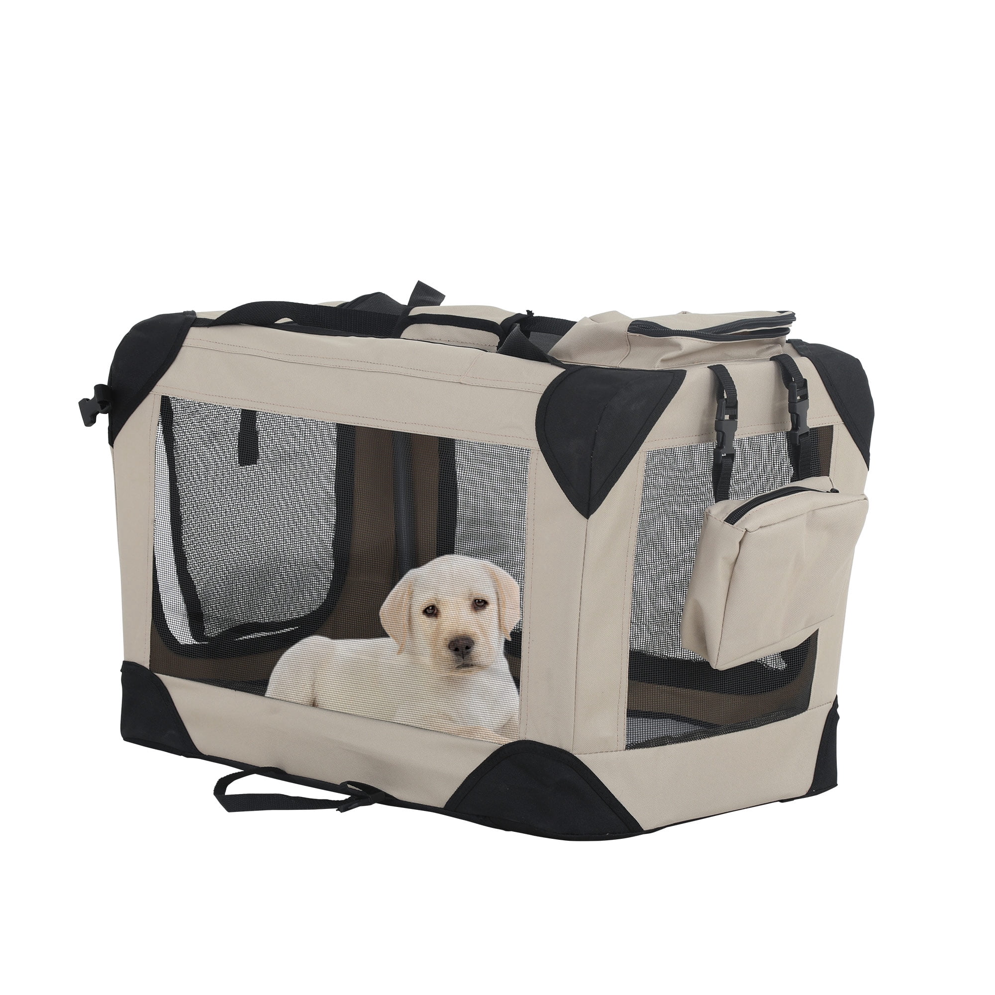 Picture of YRLLENSDAN 24 Inch Collapsible Dog Crate, 3-Door Soft Kennel with Mesh ...