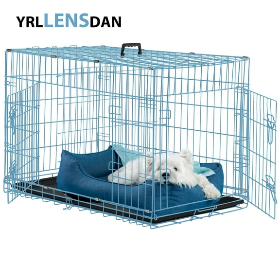 YRLLENSDAN 24 inch Dog Crates for Small Dogs Puppy Crate Collapsible Dog Crate Wire Dog Crate Foldable Dog Crate Small Dog Kennel Indoor Dog Cage for Small Dogs Crates 10-20 Pounds, Blue