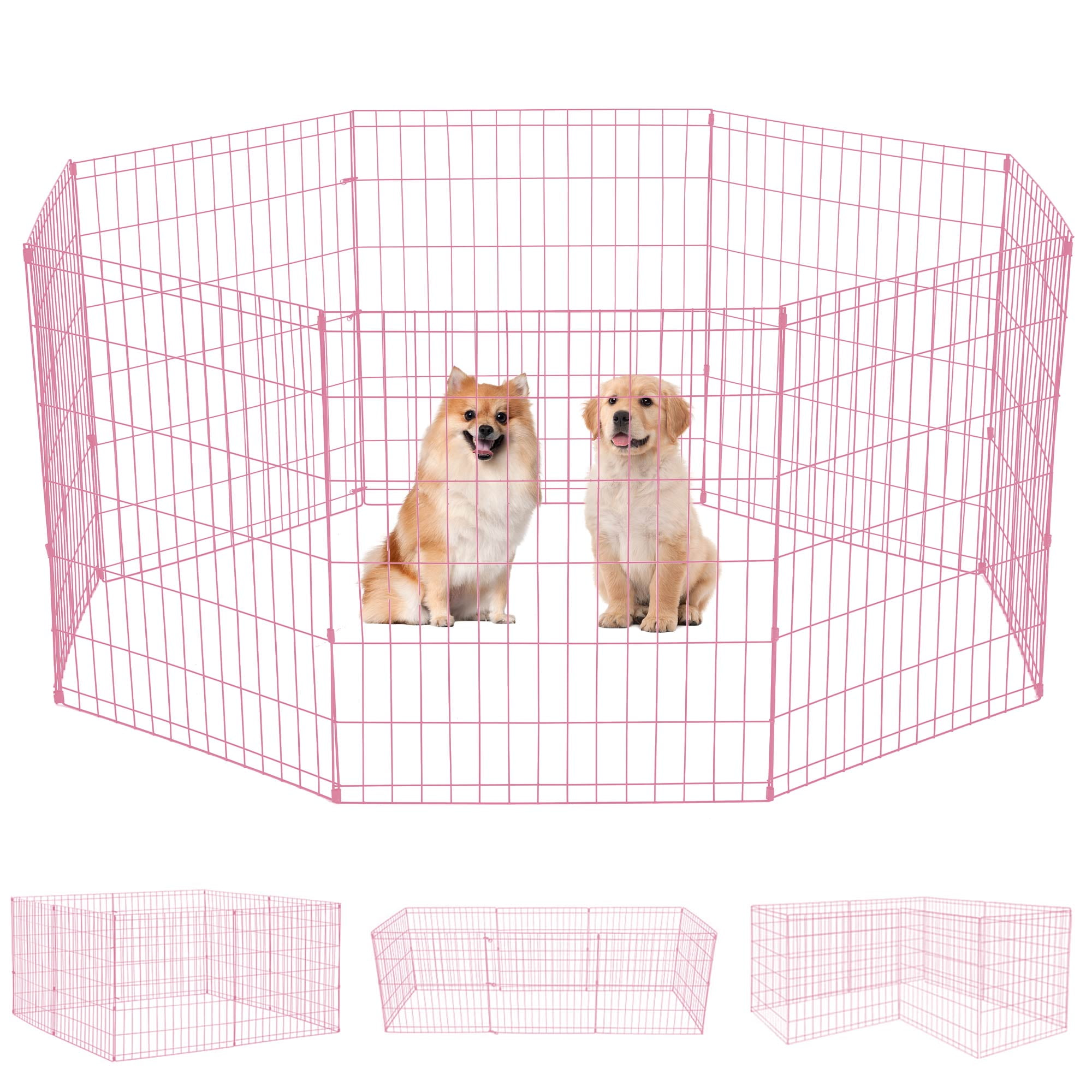 YRLLENSDAN 24in Tall Foldable Dog Playpen Crate Fence Pet Kennel Play Pen Exercise Cage 8 Panel for Backyard Small Dogs, Pink