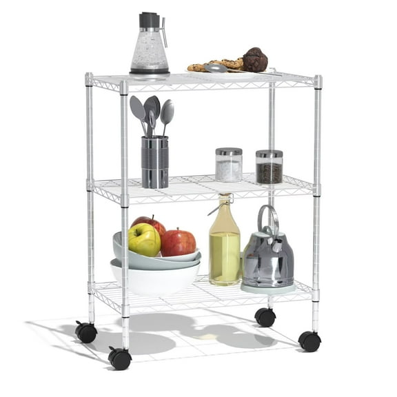 YRLLENSDAN 3 Tier Standing Shelving Unit Adjustable, Rolling Racks for Storage, Wire Storage Shelf with Wheels, 450 lbs, for Laundry Bathroom Kitchen Pantry Closet Garage, Chrome