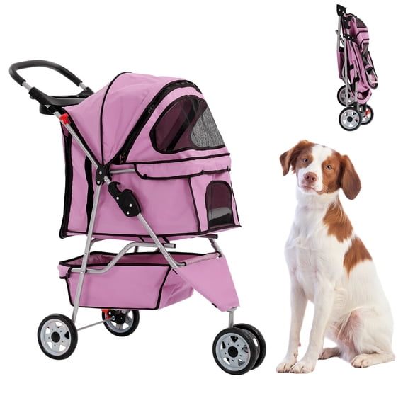 YRLLENSDAN 3 Wheels Dog Strollers Pet Strollers Cat Strollers with Cup Holder & Removable Liner Waterproof Doggy Stroller for Small Medium Dogs, Pink