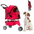 thumbnail image 1 of YRLLENSDAN 3 Wheels Dog Strollers Pet Strollers Cat Strollers with Cup Holder & Removable Liner Waterproof Doggy Stroller for Small Medium Dogs, Red, 1 of 7