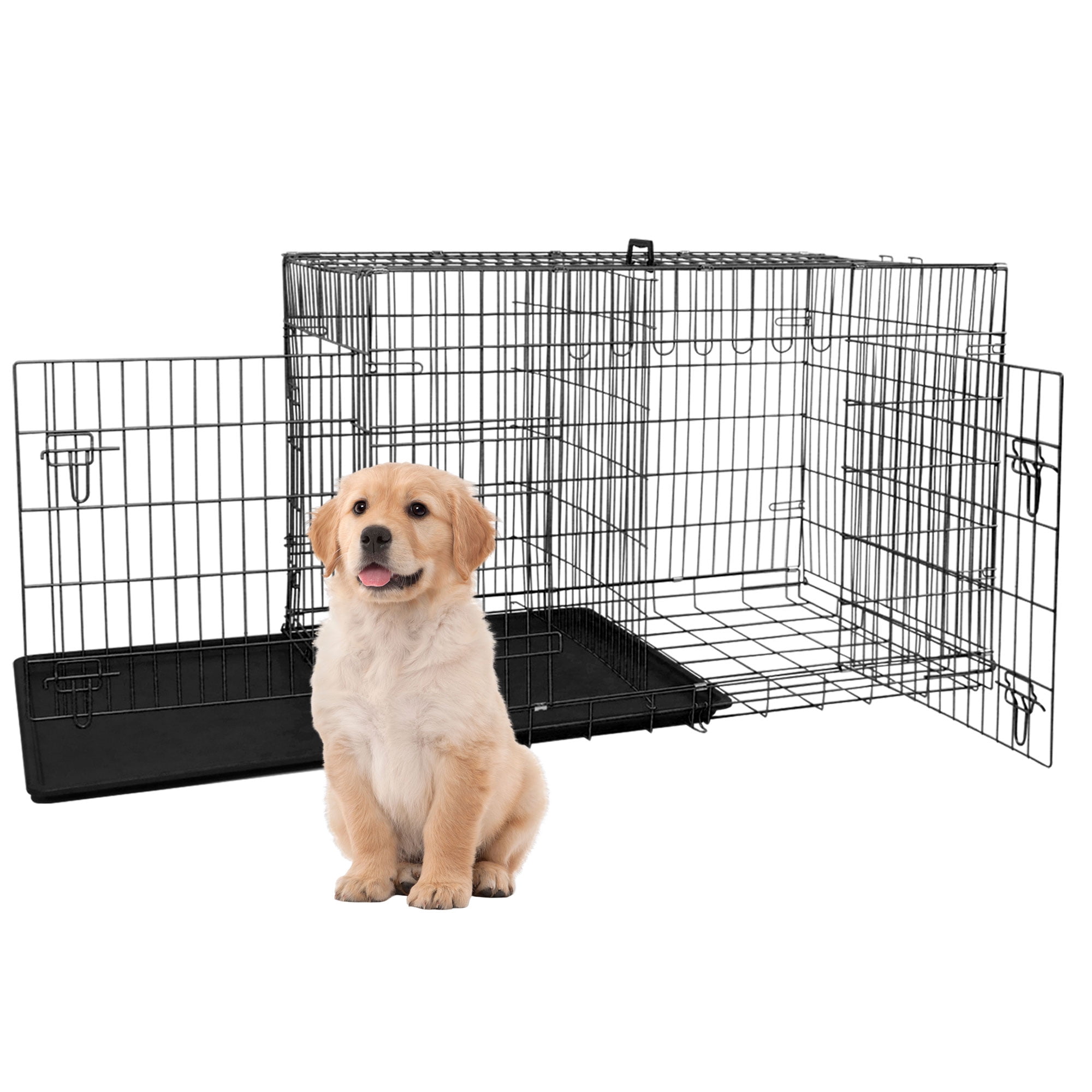 YRLLENSDAN 30in Dog Crates for Medium Dogs, Dog Kennel Indoor Dog Cage  Metal Dog Crate with Divider Double-Door Dog Kennels Foldable Dog Crate, 