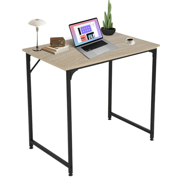 YRLLENSDAN 32 inch Computer Desk,Office Desk with Metal Frame,Modern Simple Style for Home Office Study,Writing for Small Space, Brown