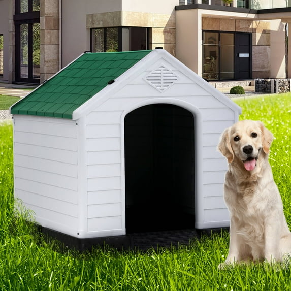 YRLLENSDAN 34" Dog House Outdoor Insulated Dog Houses for Winter Igloo Dog House with Air Vents & Elevated Floor Waterproof Plastic Dog Houses for Small Medium Large Dogs,Green