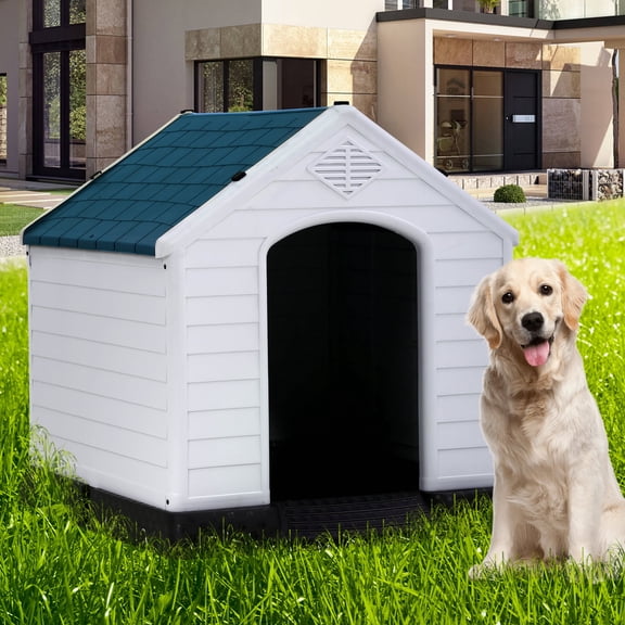 YRLLENSDAN 34" Dog House Outdoor Insulated Dog Houses for Winter Igloo Dog House with Air Vents & Elevated Floor Waterproof Plastic Dog Houses for Small Medium Large Dogs,Blue