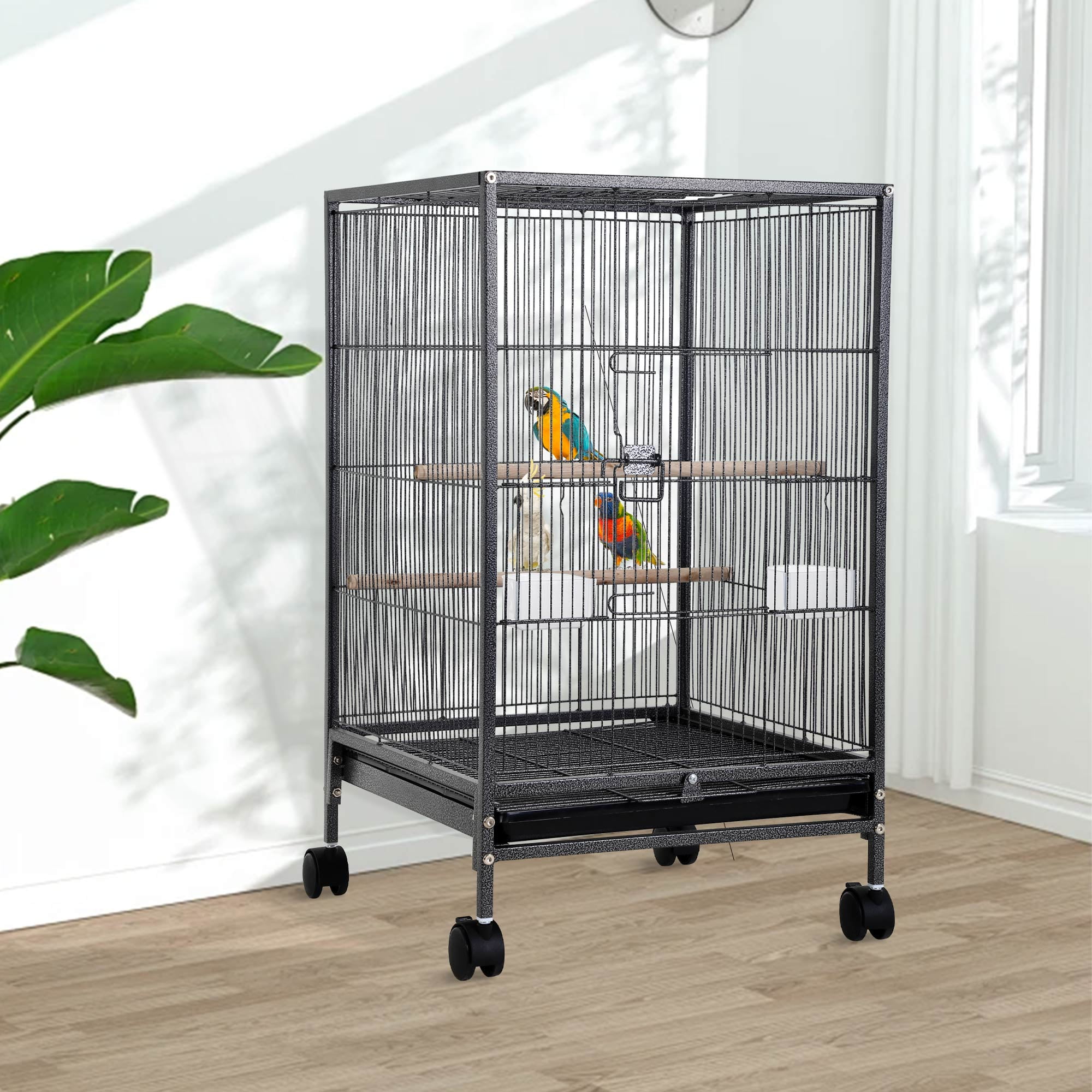 YRLLENSDAN 35in Bird Cage, Parrot Cage Wide Bird Cage with Play Open Top & Rolling Stand Parakeet Cage for Birds Parrots Parakeets