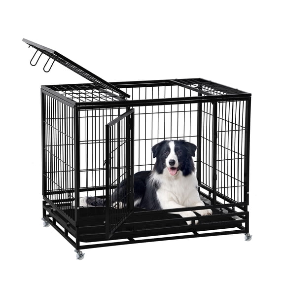 YRLLENSDAN 36 inch Dog Crate Dog Cage Dog Kennel for Large Dogs Heavy Duty Pet Playpen for Training Indoor Outdoor with Plastic Tray Double Doors & Locks Design
