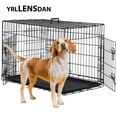 thumbnail image 1 of YRLLENSDAN 36 inch Medium Dog Crate for Small Dog Foldable Metal Dog Crate with Easy Clean Plastic Tray Indoor Dog Cage for Medium Sized Dog 2-door Medium Dog Kennel with Divider, Black, 1 of 8