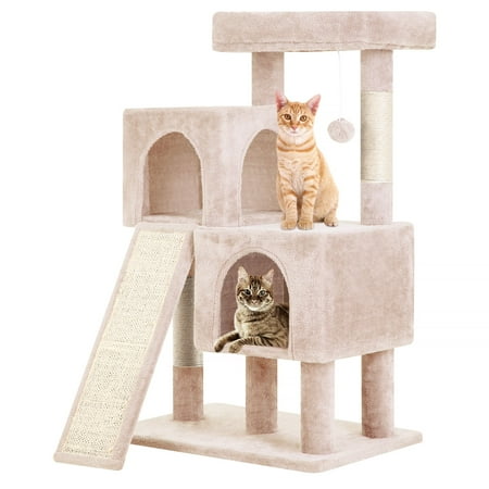 YRLLENSDAN 36 inches Cat Tree for Indoor Cats Cat Tower with Scratching Posts Multi-Level Cat Furniture Condo with Ramp, Perch Spacious Cat Cave & Funny Toys for Kittens House,Beige