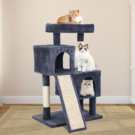 YRLLENSDAN 36 inches Cat Tree for Indoor Cats Cat Tower with Scratching Posts Multi-Level Cat Furniture Condo with Ramp, Perch Spacious Cat Cave & Funny Toys for Kittens House,Dark Grey