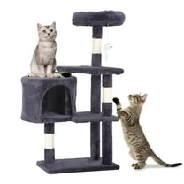 YRLLENSDAN 36in Cat Trees Cute Cat Tower Cat Condo Multi-Level with Sisal-Covered Scratching Posts, Condo, Furball Toy, Climbing Ladder, Extended Platform, Light Gray
