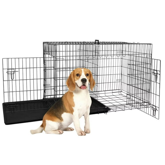 YRLLENSDAN 36inch Dog Crate, Dog Kennel Indoor Metal Dog Crate with Divider & Double-Door Dog Kennels Foldable Dog Crate Wire Dog Crate Cages for Dogs Indoor, Black