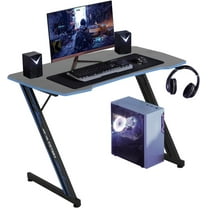 YRLLENSDAN 39.4 In Z Shaped Workstation Gaming Desks, Ergonomic Game Tables for Adults, Computer Desk with Headphone Hook for Home Office, Blue