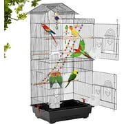 YRLLENSDAN 39 inch Roof Top Bird Cages, Parakeet Cages Medium Bird Cage Lovebird Cage for Small Cockatiel Canary Parakeet Sun Parakeet Pet Toy, Black