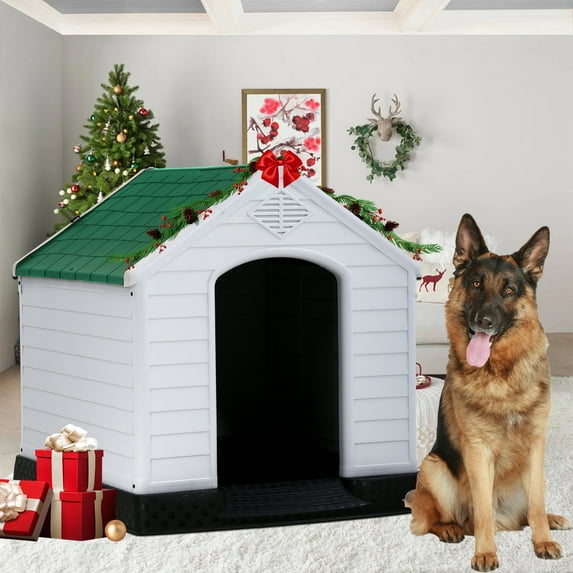 YRLLENSDAN 39in Insulated Dog House Outdoor, Igloo Dog Houses Plastic Dog House for Small Medium Dogs Waterproof with Air Vents & Elevated Floor, Green