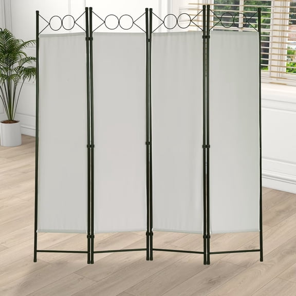 YRLLENSDAN 4 Panel Folding Decorative Room Dividers, Fabric Portable Privacy Screen Freestanding, 6FT Steel Frame Privacy Wall Indoor Outdoor, Beige