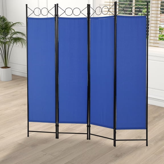 YRLLENSDAN 4 Panel Folding Decorative Room Dividers, Fabric Portable Privacy Screen Freestanding, 6FT Steel Frame Privacy Wall Indoor Outdoor, Blue