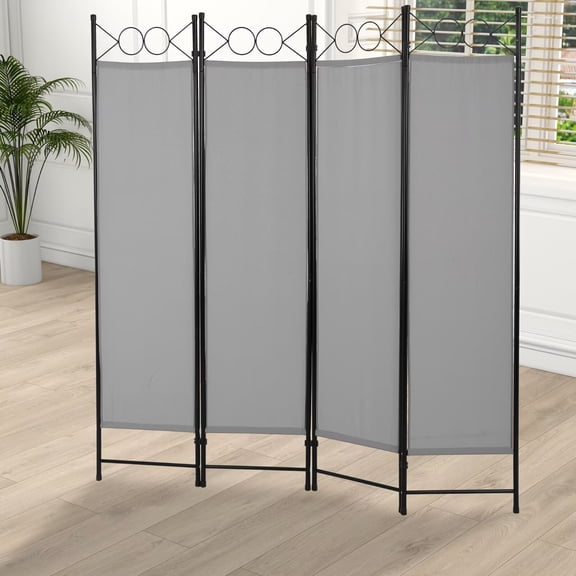 YRLLENSDAN 4 Panel Folding Decorative Room Dividers, Fabric Portable Privacy Screen Freestanding, 6FT Steel Frame Privacy Wall Indoor Outdoor, Grey