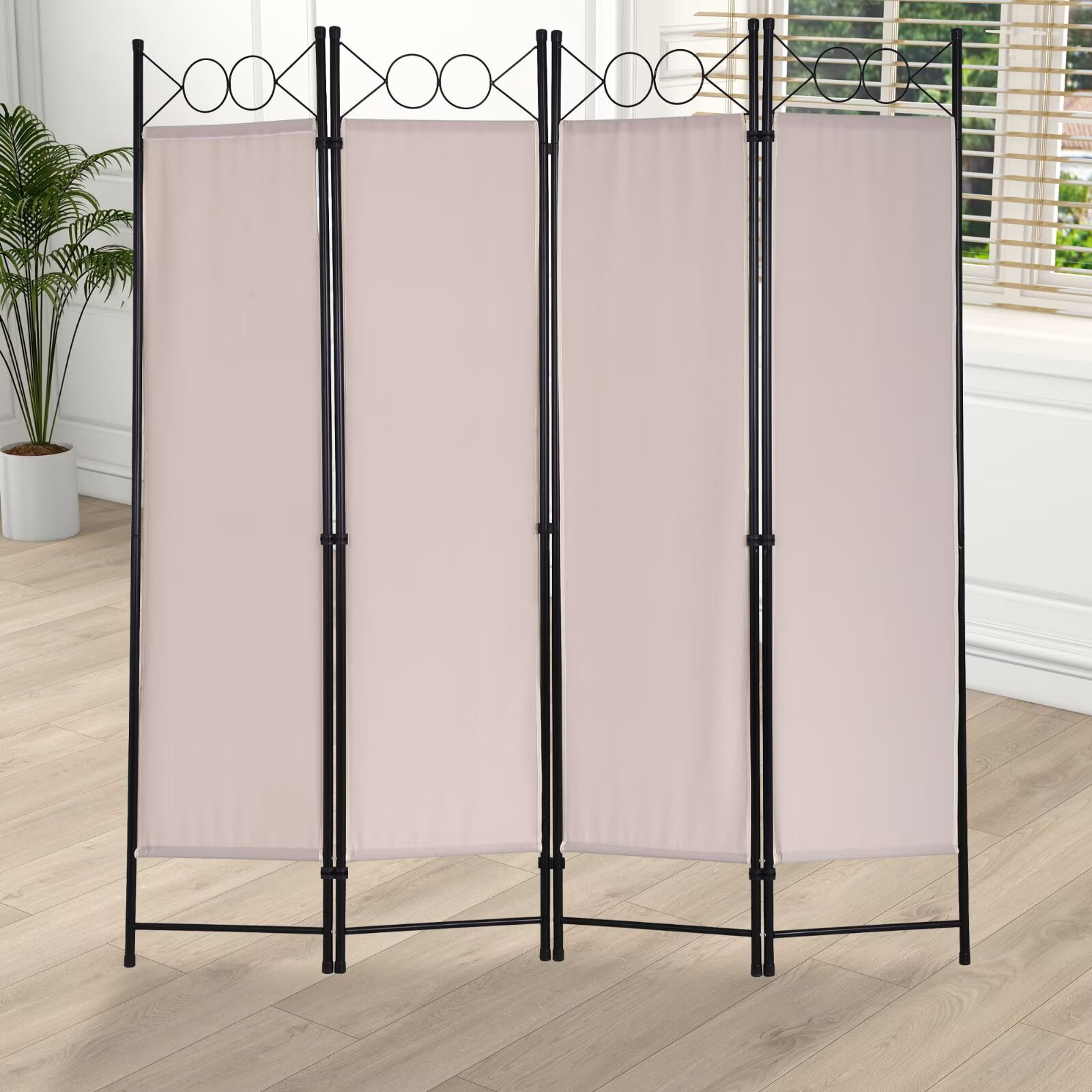 YRLLENSDAN 4 Panel Folding Decorative Room Dividers, Fabric Portable Privacy Screen Freestanding, 6FT Steel Frame Privacy Wall Indoor Outdoor, TAN