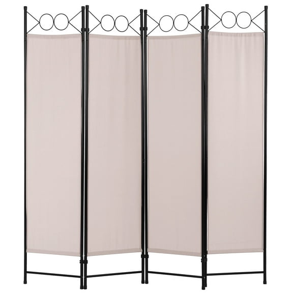 YRLLENSDAN 4 Panel Room Divider 6FT Steel Frame Screen Folding Privacy Divider Freestanding Partition for Home Office Bedroom (Tan)