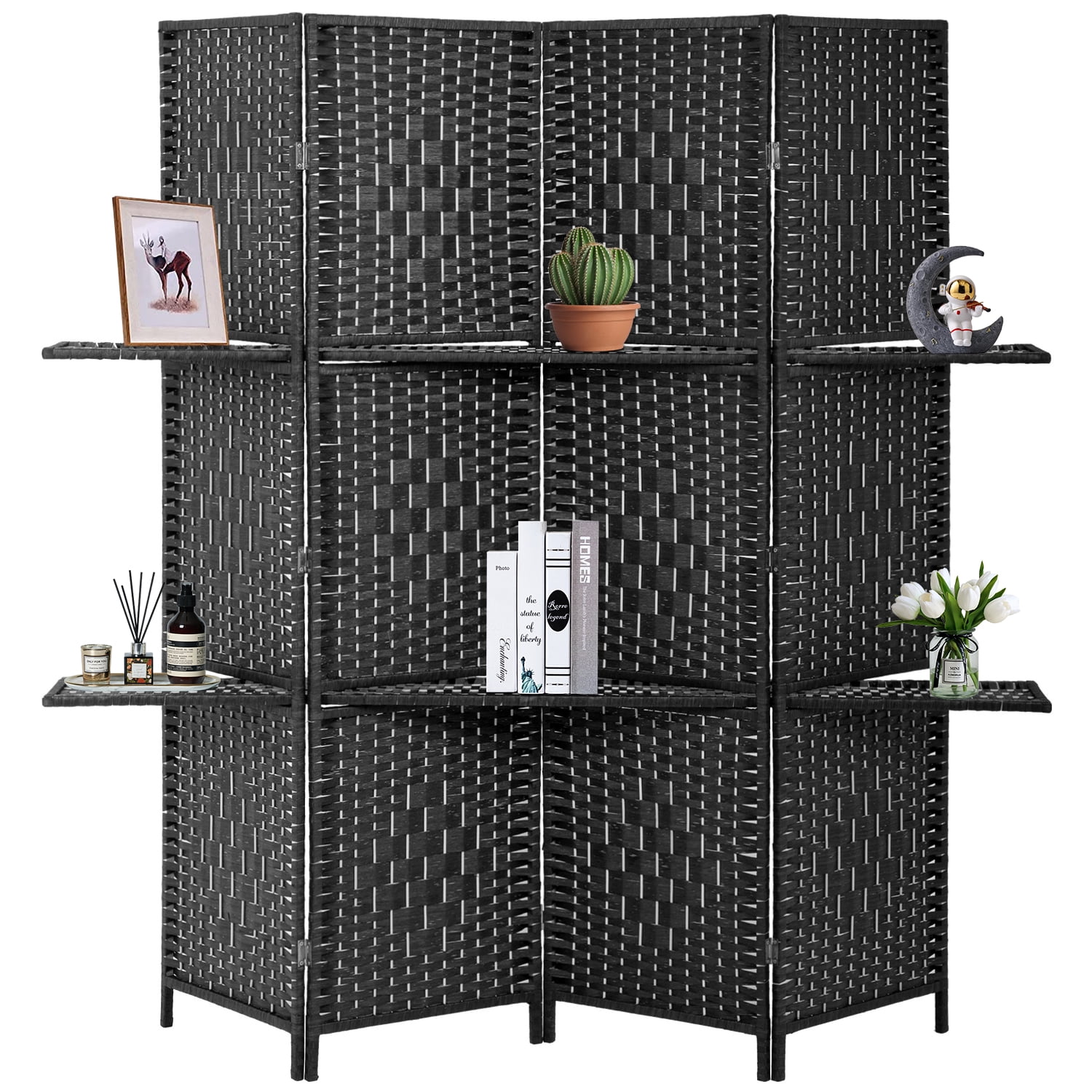 YRLLENSDAN 4Panel Expandable Freestanding Room Divider, Black, Folding