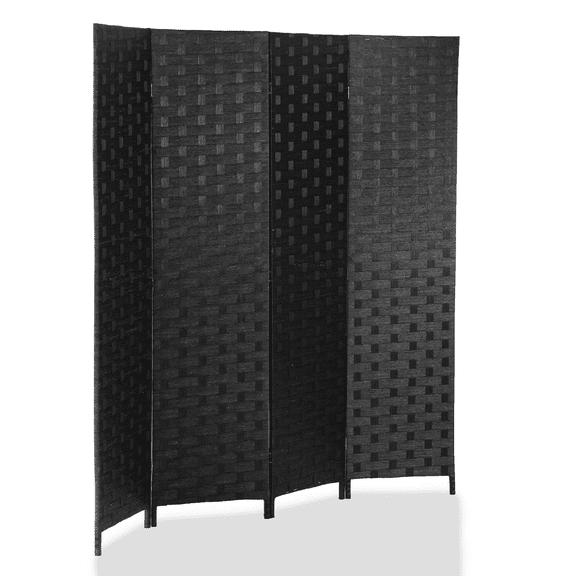 YRLLENSDAN 4 Panel Room Dividers, 6FT Room Partitions and Dividers for Room Separation Hand-Woven Design Portable Wall Folding Screen Privacy Screens, Black