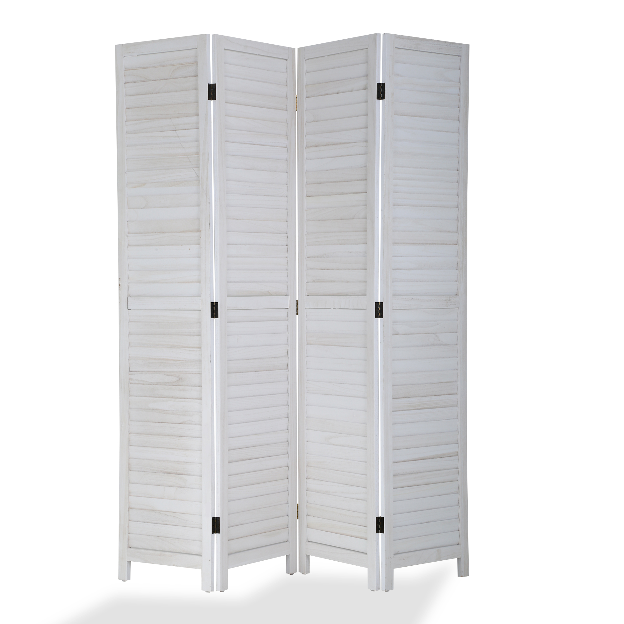 YRLLENSDAN 4 Panel Wood Room Divider White 5.6 Ft Tall Privacy Wall Divider 66.9" x 15.75" Each Panel Folding Wood Screen for Home Office Bedroom Restaurant (White)