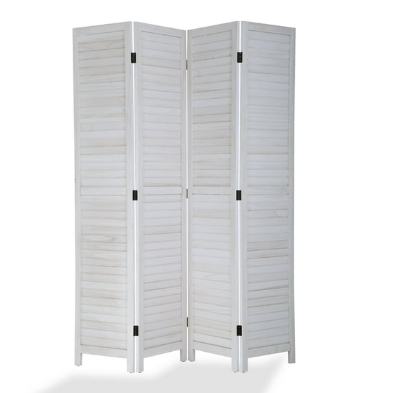 YRLLENSDAN 4 Panel Wood Room Divider White 5.6 Ft Tall Privacy Wall Divider 66.9" x 15.75" Each Panel Folding Wood Screen for Home Office Bedroom Restaurant (White)