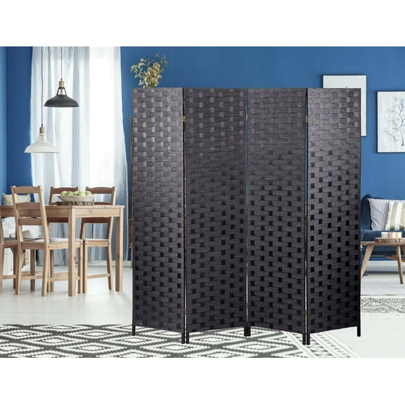 YRLLENSDAN,4 Panels,Room Divider Panel,Wall Divider for Room Separation,Privacy Screen Indoor,Foldable,Portable,Wooden,Independent Type,Black