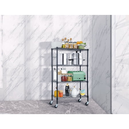 YRLLENSDAN 4-Tier Adjustable NSF-Certified Metal Shelf 36L x 14W x 62H Wire Shelving Unit Storage with Wheel for Small Places Restaurant Garage Pantry Kitchen Garage Rack,Black