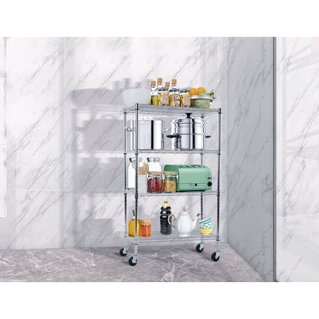 YRLLENSDAN 4-Tier Adjustable NSF-Certified Metal Shelf 36L x 14W x 62H Wire Shelving Unit Storage with Wheel for Small Places Restaurant Garage Pantry Kitchen Garage Rack,Chrome