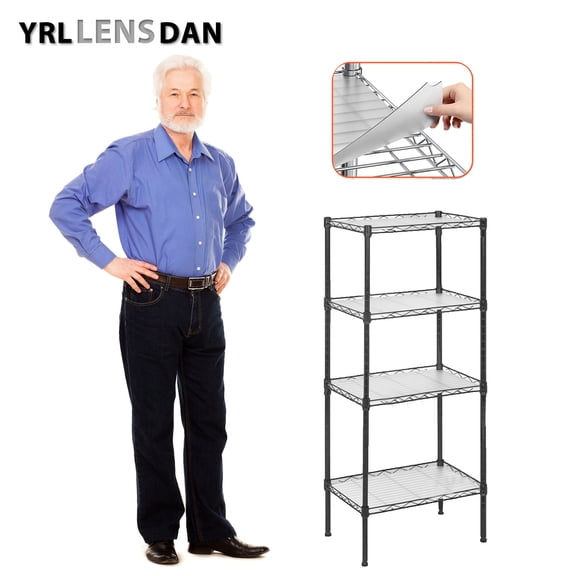 YRLLENSDAN Small Shelf for Small Space 4 Tier Narrow Shelving Unit 18Lx12W Height-Adjustable NSF-Certified Metal Wire Shelving Rack Kitchen Tool Utility Shelves 4 Shelf Storage Rack,Black