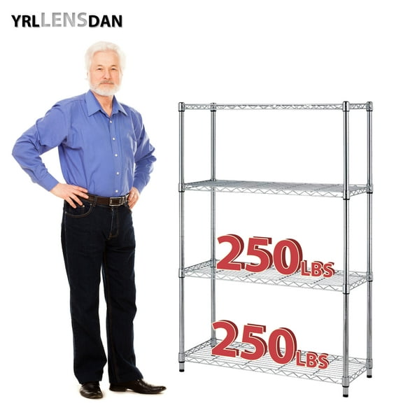 YRLLENSDAN Large Storage Shelf 4 Tier Shelving Unit 36Lx14W Height-Adjustable NSF-Certified Metal Wire Shelving Rack Kitchen Tool Utility Shelves 4 Shelf Storage Rack,Silver