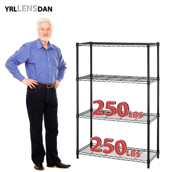 YRLLENSDAN Large Storage Shelf 4 Tier Shelving Unit 36Lx14W Height-Adjustable NSF-Certified Metal Wire Shelving Rack Kitchen Tool Utility Shelves 4 Shelf Storage Rack,Black