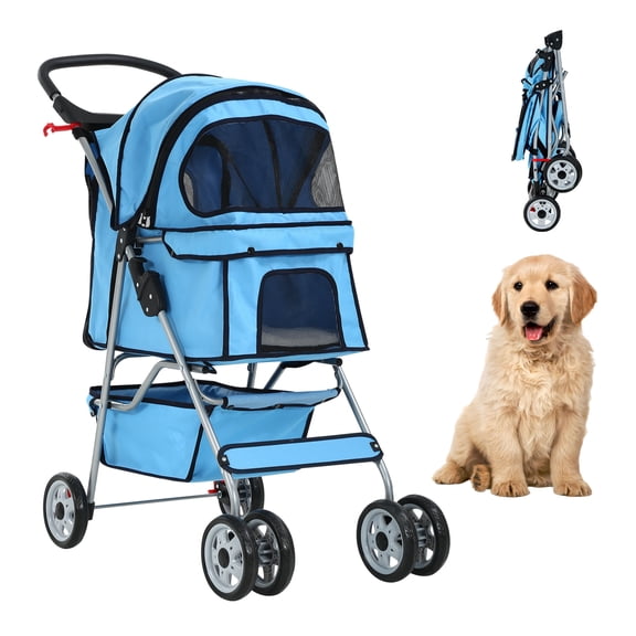 YRLLENSDAN 4 Wheels Dog Strollers Pet Strollers Cat Strollers with Cup Holder & Removable Liner Waterproof Doggy Stroller for Small Medium Dogs, Blue
