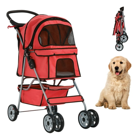 YRLLENSDAN 4 Wheels Dog Strollers Pet Strollers Cat Strollers with Cup Holder & Removable Liner Waterproof Doggy Stroller for Small Medium Dogs, Red