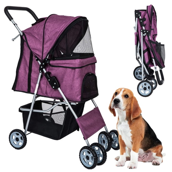 YRLLENSDAN 4 Wheels Pet Stroller for Medium Dogs, Dog Stroller Small Dogs with Cup Holder Foldable Pet Gear Pet Carriers with Wheels Cat Stroller