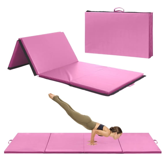 YRLLENSDAN 4'x10'x2" Thick Portable Yoga Mat, Folding Gymnastics Mats with Carrying Handles, Non-Slip Exercise Mats 4 Folds Portable Foam for Home Workout Yoga Gymnastics, Pink
