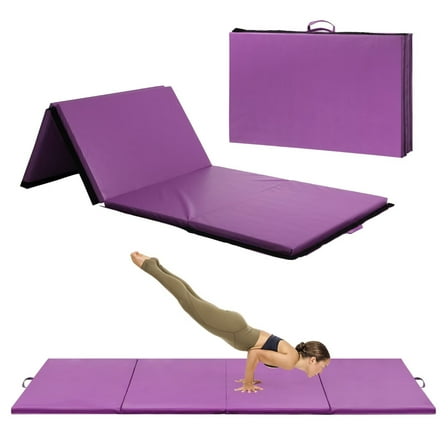YRLLENSDAN 4'x10'x2" Thick Portable Yoga Mat, Folding Gymnastics Mats with Carrying Handles, Non-Slip Exercise Mats 4 Folds Portable Foam for Home Workout Yoga Gymnastics, Purple