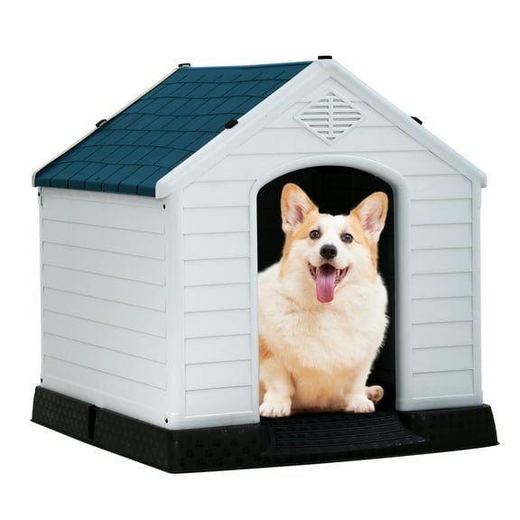 YRLLENSDAN 41/35/ 27 inch Plastic Dog House Outdoor, Waterproof Dog Houses for Small Dogs House with Air Vents and Elevated Floor Indoor Weatherproof Doghouse for Small Dogs