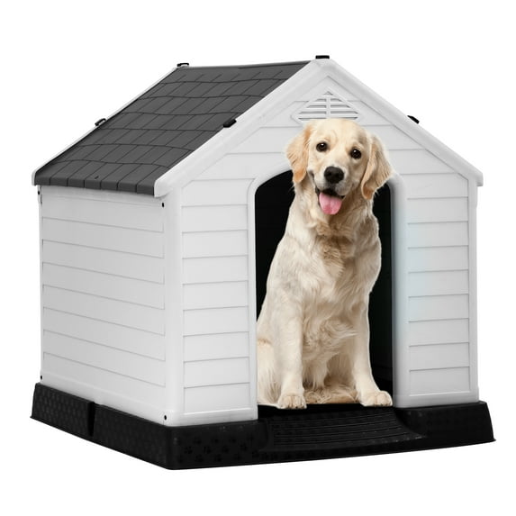 YRLLENSDAN 41/35/ 27 inch Plastic Dog House Outdoor, Waterproof Dog Houses for Small Dogs House with Air Vents and Elevated Floor Indoor Weatherproof Doghouse for Small Dogs