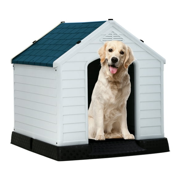 YRLLENSDAN 41/35/ 27 inch Plastic Dog House Outdoor, Waterproof Dog Houses for Small Dogs House with Air Vents and Elevated Floor Indoor Weatherproof Doghouse for Small Dogs