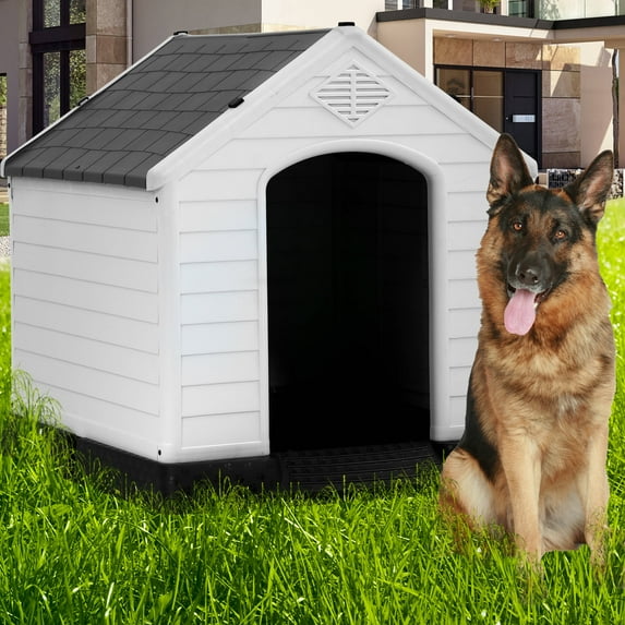 YRLLENSDAN 41" Dog House Outdoor Insulated Dog Houses for Winter Igloo Dog House with Air Vents & Elevated Floor Waterproof Plastic Dog Houses for Small Medium Large Dogs,Grey