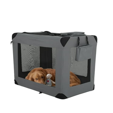 YRLLENSDAN 42 Inch Collapsible Dog Crates for Large Dogs, 3-Door Foldable Dog Crate Collapsible Dog Kennel Soft Dog Crates Portable Dog Crate with Mesh Windows for Indoor Outdoor, Grey