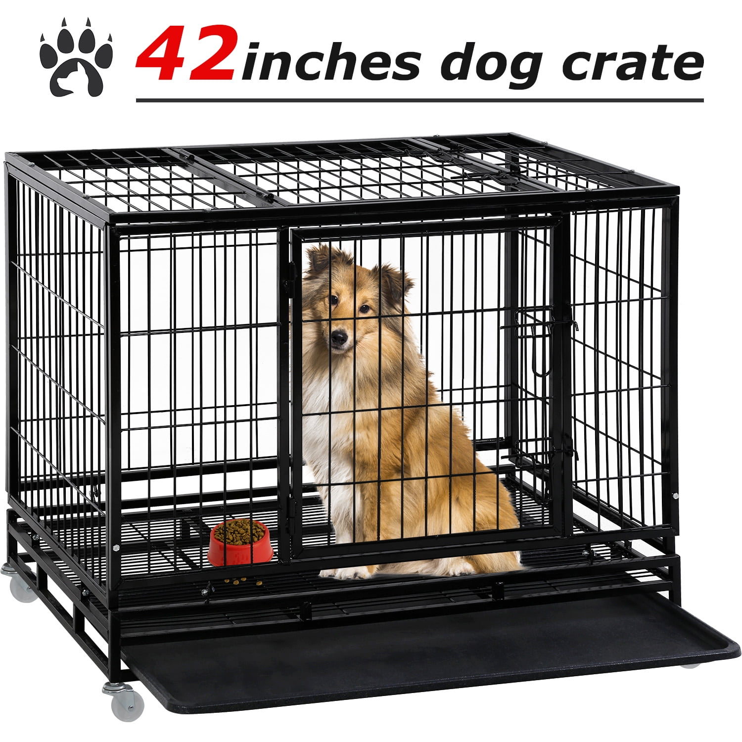 YRLLENSDAN 42 inch Inside Metal Home Doggie Crate for Large Dogs, Heavy
