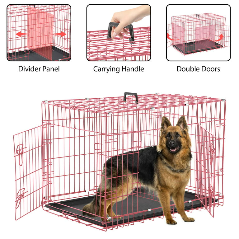 Foldable Heavy Duty Dog Crate on Wheels w/ Tray for Medium and Large Dogs